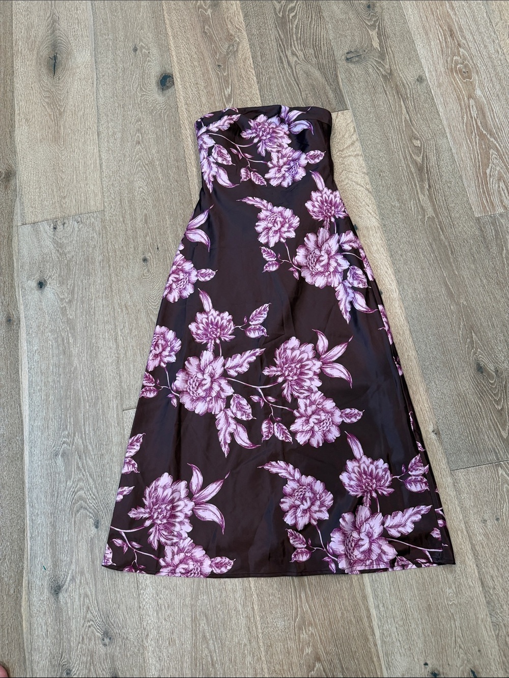 Showpo Strapless Floral Midi Dress in Plum and Lilac